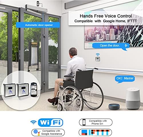 Olideauto Handicap Door Opener Touch Free Open Door,with Touchless Wireless Square 4.5'' Handicap Push Buttons Wave Sensor to Open Olide-512N