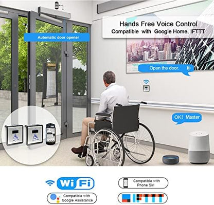 Olideauto Handicap Door Opener Touch Free Open Door,with Touchless Wireless Square 4.5'' Handicap Push Buttons Wave Sensor to Open Olide-512N