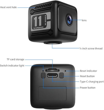 Mini Security Camera, 1080p HD Wireless Indoor Cam with 6-Hour Battery & No WiFi Needed for Recording, AI Motion Detection Night Vision for Home, Office Monitoring, Black (NOT a 4G LTE Camera)