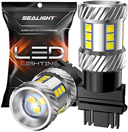 SEALIGHT 3157 LED Bulb Reverse Light, Brake Bulbs 1000% Brighter 6000K 1800LM Super Bright 3056 3156 3057 LED Bulbs with Projector Len for DRL Tail Brake Turn Signal Lights, White 2PCS