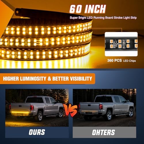 Nilight 60 Inch 360 LED Tailgate Strobe Light Strip Amber