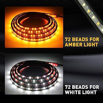 60 inch Truck LED Running Board Light Strip Sequential Amber Turn Signal DRL and White Courtesy Light 288 LEDs Waterproof Flexible Turn Signal Light Bar for Pickup Trucks Cars, Pack of 2