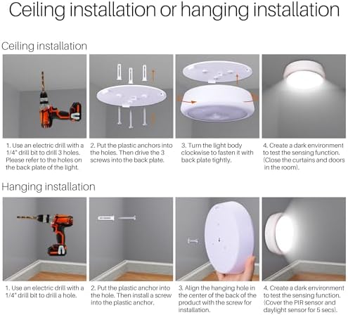 STAR-SPANGLED 6.3” Motion Sensor Ceiling Light Indoor AA/D Battery Operated