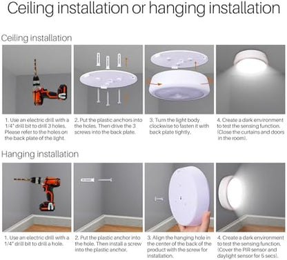 STAR-SPANGLED 6.3” Motion Sensor Ceiling Light Indoor AA/D Battery Operated