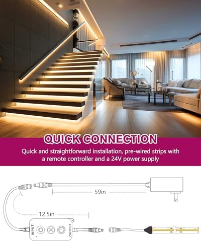 EMITEVER Warm White COB Strip Light Kit 3000K,16.4ft 2400LEDs,24V Dimmable