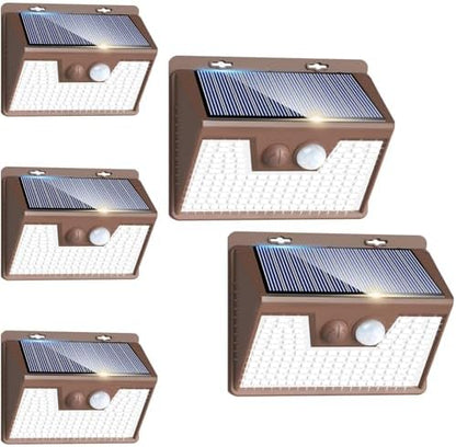 Peasur 5 Pack Solar Lights for Outside, Motion Sensor Outdoor Lights, 140LED Solar Security Lights 3 Working Modes, Solar Lights Outdoor Waterproof for Outside Garden Yard Fence (Brown Frame)