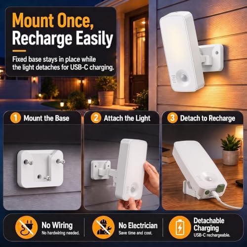 TANBABY Outdoor Waterproof Porch Lights with Motion Sensor, White 2 Pack
