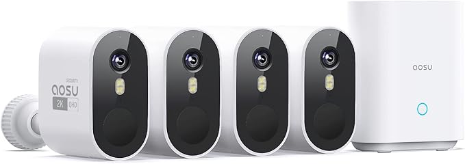 aosu 2K Add-on Camera, Requires WirelessCam/SolarCam aosuBase (NOT Doorbell Base Station), Up to 4 Cameras Can be Connected to 1 aosuBase
