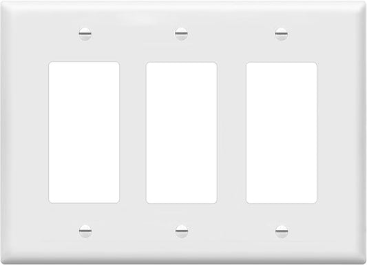 ENERLITES Decorator Light Switch or Receptacle Outlet Wall Plate, Mid-Size 3-Gang 4.88" x 6.77", Polycarbonate Thermoplastic, UL Listed, 8833M-W, White