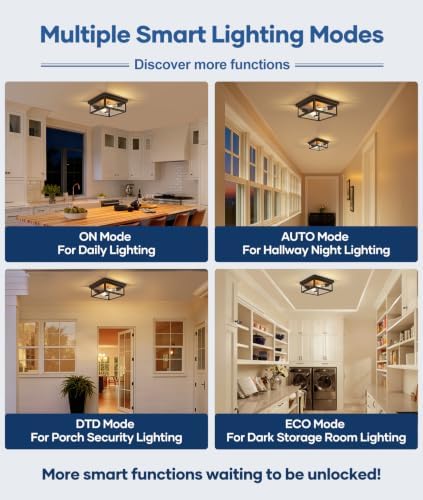 Motion Sensor Outdoor Ceiling Light with Remote, 10 Inch Brown and Gold Flush Mount Porch Light Fixture with United Glass Cover, 5 Modes Outside Flush Mount Light for Porch, Garage, Entryway
