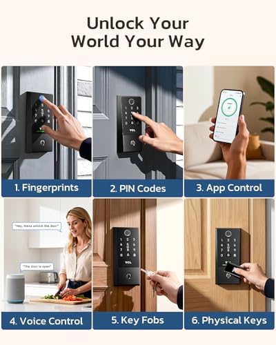 TCL Fingerprint Smart Lock, Keyless Entry Door Lock, Backlit Keypad Deadbolt Locks with Auto Lock, App Control, Doorbell, Compatible with Alexa & Google Assistant, Easy Install for Front Door, D2 Plus
