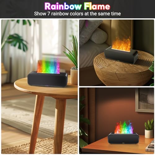 Essential Oil Diffuser, Flame Oil Diffuser - Aromatherapy Humidifier, Sound Activated Music Sync Infrared Remote Control - Perfect for Bedroom Home Office (250ml Rainbow Flame, Black)