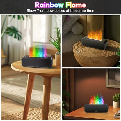 Essential Oil Diffuser, Flame Oil Diffuser - Aromatherapy Humidifier, Sound Activated Music Sync Infrared Remote Control - Perfect for Bedroom Home Office (250ml Rainbow Flame, Black)