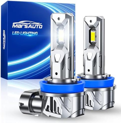 Marsauto H11 H9 H8 Light Bulbs 40,000LM, 6500K Cool White, 1:1 Mini Size, 8X Brightest Fog Bulb, 80000Hrs Lifespan, CANBUS Ready, Plug & Play, Pack of 2