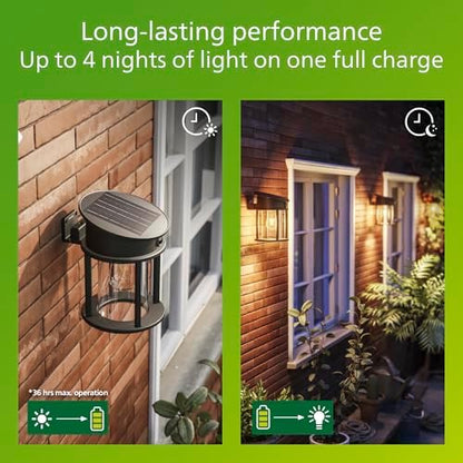Philips Solar LED 1-Pack Geri UltraEfficient Outdoor Wall Light, Motion Sensor, 2700K, Round, Black, 500 Lumen, High Brightness, Glass, Metal