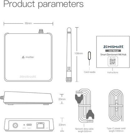Matter Smart Home Hub M6, Matter & Zigbee Gateway with Antenna for Home Automation