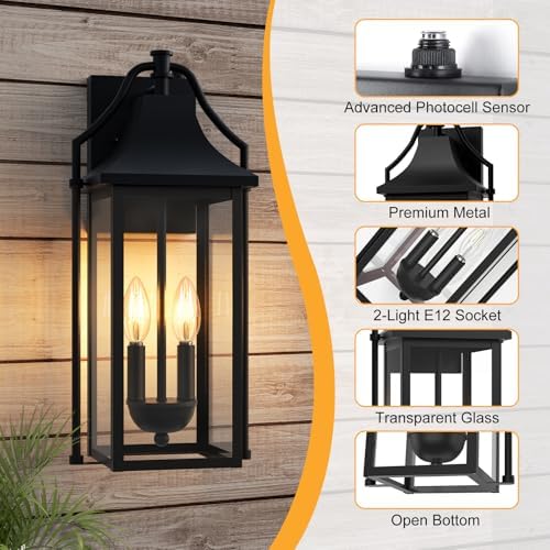 18IN Dusk to Dawn Outdoor Wall Sconce, 2-E12 Base Porch Light