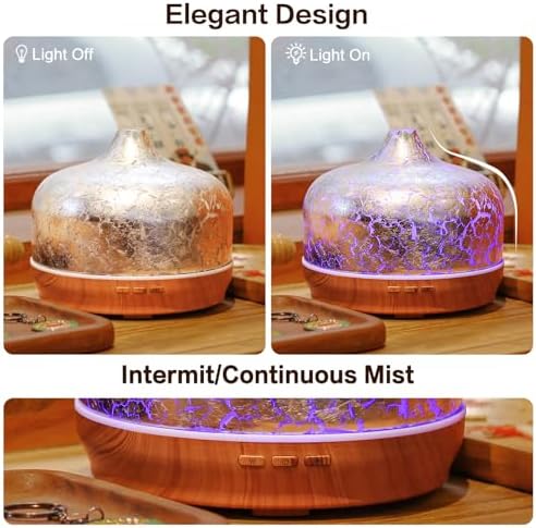 Porseme 500ml Glass Essential Oil Diffuser Aromatherapy Ultrasonic Cool Mist Humidifier 15-21 Running Hours Waterless Auto-Off Air Diffusers for Sleeping Yoga Working Spa(Silver Plated)