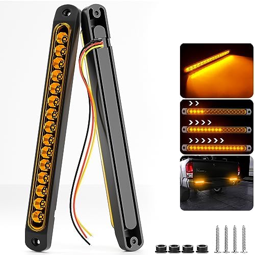 PSEQT 10" 15 LED Trailer Turn Tail Light Bar - Amber Sequential Signal Marker Assembly With Identification Clearance Strip - Waterproof for Wrangler, Golf Cart, Offroad Truck, RV, UTV, ATV
