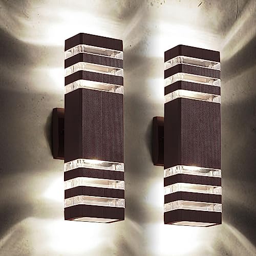 2 Pack Outdoor Wall Light Fixtures, Modern Exterior Lights for House, Brown