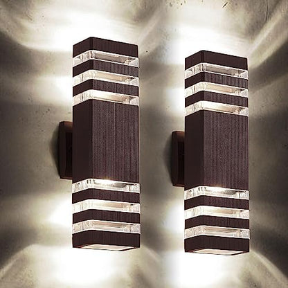 2 Pack Outdoor Wall Light Fixtures, Modern Exterior Lights for House, Brown