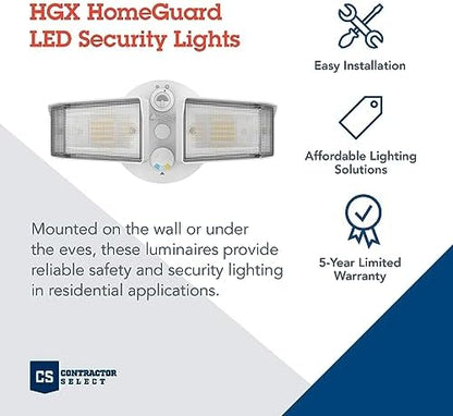 Lithonia Lighting HomeGuard 2-Light LED Outdoor Flood Lights, Outdoor LED Lights, Dusk to Dawn Sensor, Adjustable Lumens, Selectable Color, Square Heads, White (HGX LED 2SH ALO SWW2 120 PE WH M2)