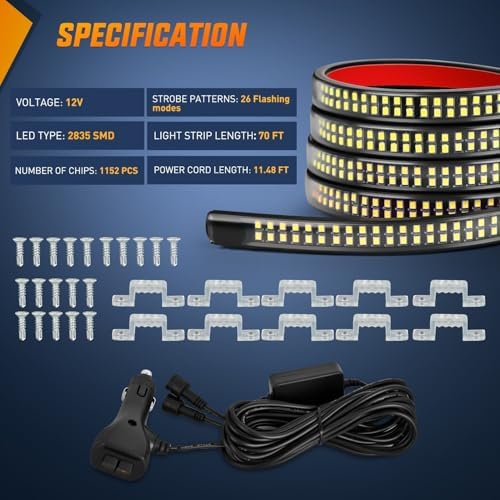 Nilight 2PCS 70 Inch Running Board LED Lights Strip Amber for Truck
