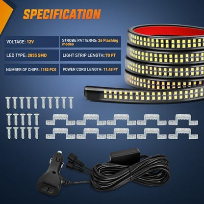 Nilight 2PCS 70 Inch Running Board LED Lights Strip Amber for Truck