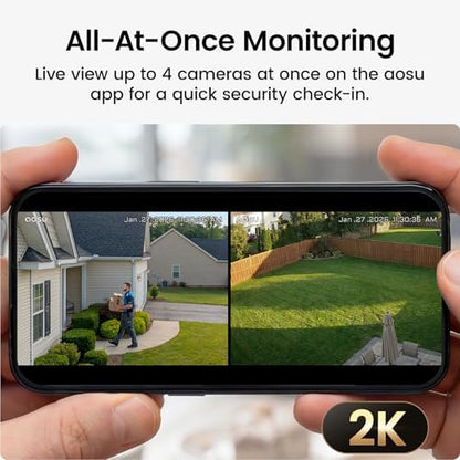 aosu 2K Solar Security Cameras Wireless Outdoor System, 2-Cam-Kit