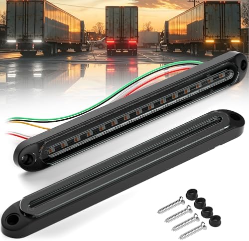 PSEQT 3 Color Trailer Tail Brake Stop Turn Signal Running LED Lights Bar Amber Red White Rear Identification Marker Waterproof Light Strip for Trailer Truck Pickup Offroad RV ATV UTV Bus Van, 2Pcs