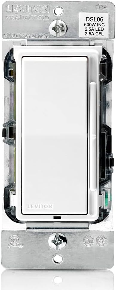 Leviton Decora Slide Dimmer Switch Antimicrobial Treated for Dimmable LED, Halogen and Incandescent Bulbs, DSL06-2AW, White