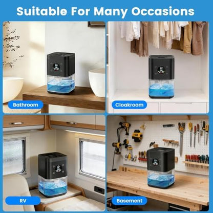 Small Dehumidifier for Bedroom – 63oz 35dB Quiet Auto Dehumidify (60/70%) & Continuous Mode for Bathroom Home Closet RV, Auto Defrost & Auto Shut-Off, 7-Color Light & Timer, Lightweight – Black