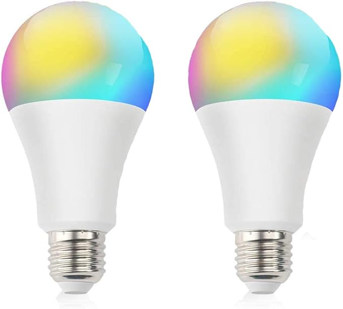 A19 E26 Multicolor 10W LED Light Bulbs, Smart WiFi Light Bulb Compatible with Alexa and Google Home Assistant, LED RGB Color Changing and 4000K 100W Equivalent, No Hub Required, Pack of 2