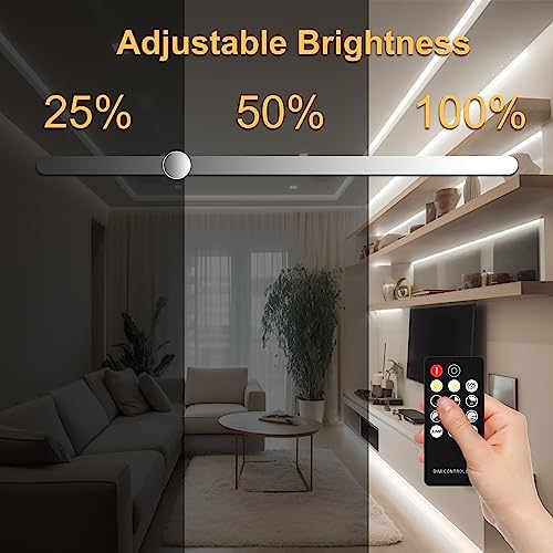 Pandery COB LED Strip 32.8ft,Dimmable Strip Lights, 6000K Daylight Super Bright LED Strip Lights, DC24V CRI90+,LED Tape Light with UL-Listed Power Supply, Indoor for Closet,Bedroom,Kitchen