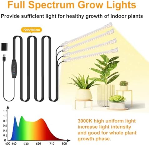 8.6'' LED Plant Growing Light Strips, Full Spectrum 3500K Grow Light for Indoor Plants with 3/9/12H Timer, 10 Dimmable Levels for Seedling Succulent and Plant Shelf, 4 Head 2 Pack