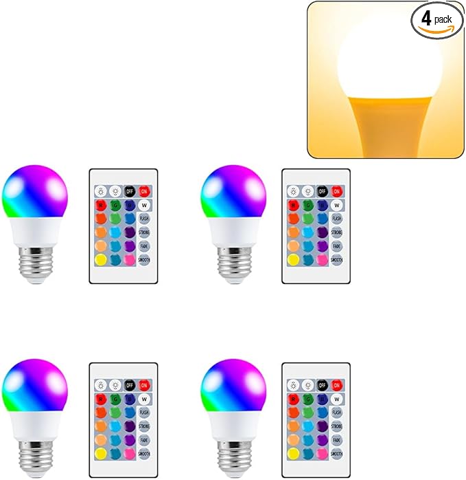 4PCS 5W RGB Light Bulb E27/E26 Timing Multifunction Spotlight15Colors Changing Dimmable 85-265V Indoor Atmosphere Nightlight 110V Bar Counter KTV Party Festival Background Decorative With IR Remote