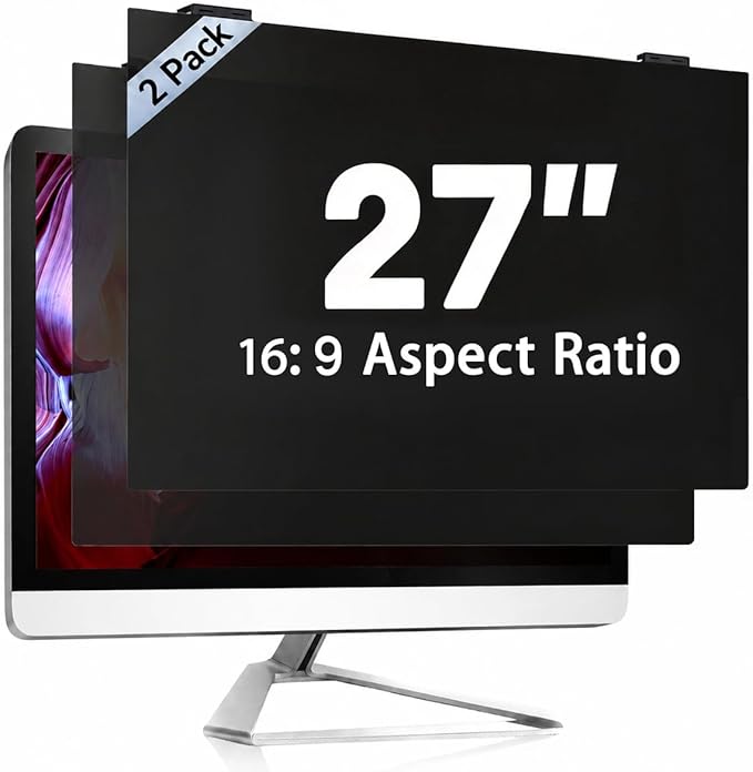 2 Pack 27 Inch Computer Privacy Screen Filter, 9H Hardness Anti-Scratch Shield for 27" Widescreen Monitor(16:9), Hanging Design for Open Office & Cubicle, Reduce Blue Light & Eye Strain