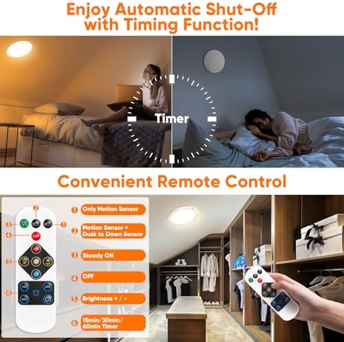 Rechargeable Motion Sensor Ceiling Light, Battery Operated Closet Light