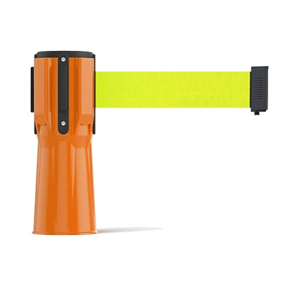 Trafford Industrial 11 Ft. Cone-Mounted Retractable Belt Barrier Orange Case with Fluorescent Yellow Belt