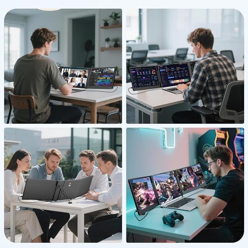 Laptop Screen Extender, 14" Triple Monitor Extender, 1080P FHD Portable Monitor for Laptop, Upgraded Auto-Width Fits 13-17.3" Laptops, Plug & Play Screen Extender Compatible with Windows/Mac/Chrome