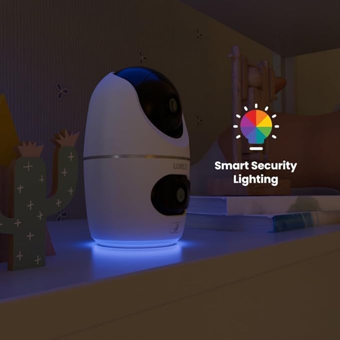 Lorex 2K Dual Lens Indoor Wi-Fi Security Camera | Auto-Tracking | 360° Pan-Tilt | Person & Pet Detection | IR Night Vision | 2-Way Talk | Call Button | Cloud & Local Storage (SD Card not Included)