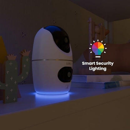 Lorex 2K Dual Lens Indoor Wi-Fi Security Camera | Auto-Tracking | 360° Pan-Tilt | Person & Pet Detection | IR Night Vision | 2-Way Talk | Call Button | Cloud & Local Storage (SD Card not Included)