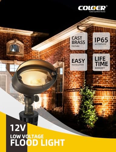 COLOER Brass Landscape Flood Lights 1 Pack with LED G4 Bulb (501B Bronze)