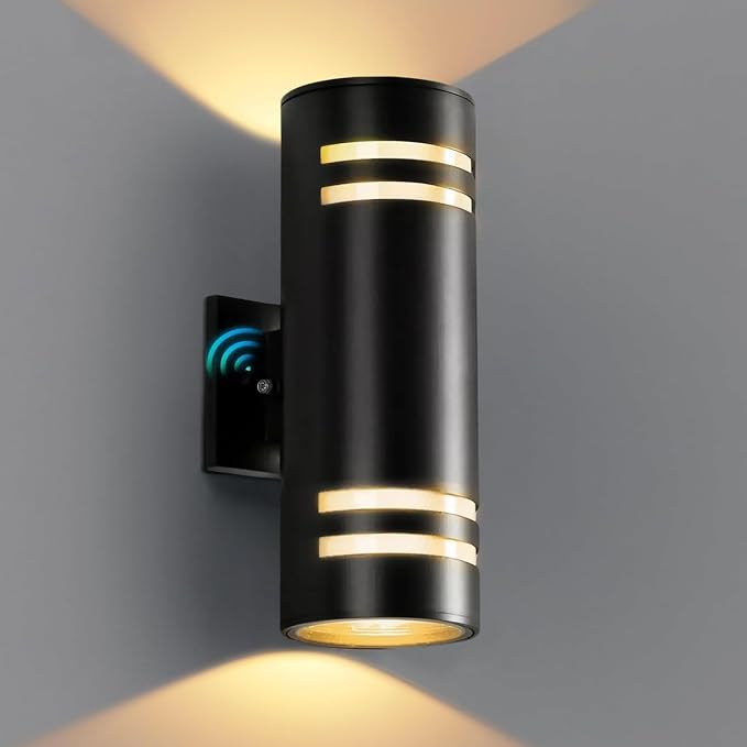 KIZON Outdoor Wall Lights with Dusk to Dawn Sensor, Cylinder Outdoor Light Fixture Wall Mount, Matte Black Porch Light Bulbs Included, Outdoor Wall Sconce for House Garage Patio, ETL Listed