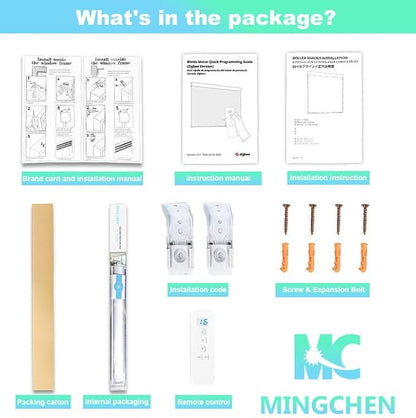 MING CHEN Motorized Blinds with Remote,Built-in Rechargeable Smart Blinds, Custom Size Electric Zebra Blinds Compatible with Alexa Google (90% Blackout Fine Lines Champagne)