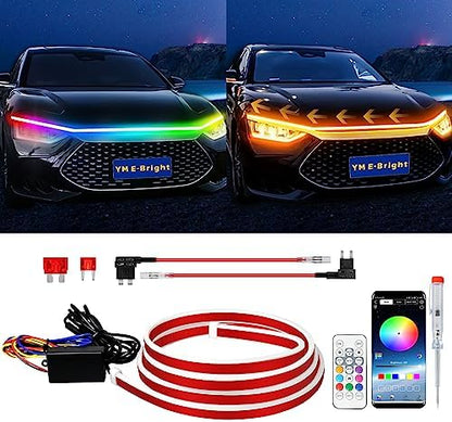 YM E-Bright LED Hood Light Strip, 47in RGB App Control Dynamic Scan DRL 12V