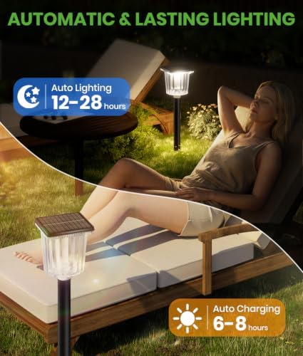BITPOTT Super Bright Solar Pathway Lights 8 Pack, Adjustable Warm & Cold Solar Lights Outdoor Waterproof IP65, Auto On/Off, Outdoor Decor Light for Garden, Landscape, Path, Yard, Patio, Driveway