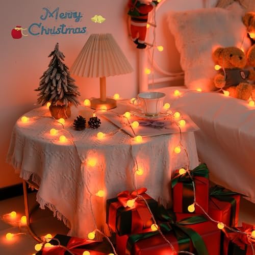 JMEXSUSS Connectable 100 LED Globe Orange Halloween Lights Indoor