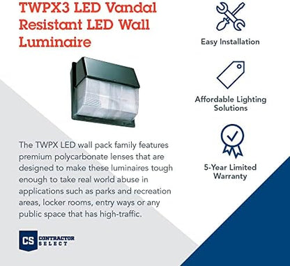 Lithonia Lighting TWPX3 LED ALO 50K MVOLT DDBTXD Outdoor LED Wallpack with Adjustable Light Output, 4000K, MVOLT, Polycarbonate Lens, Textured Bronze