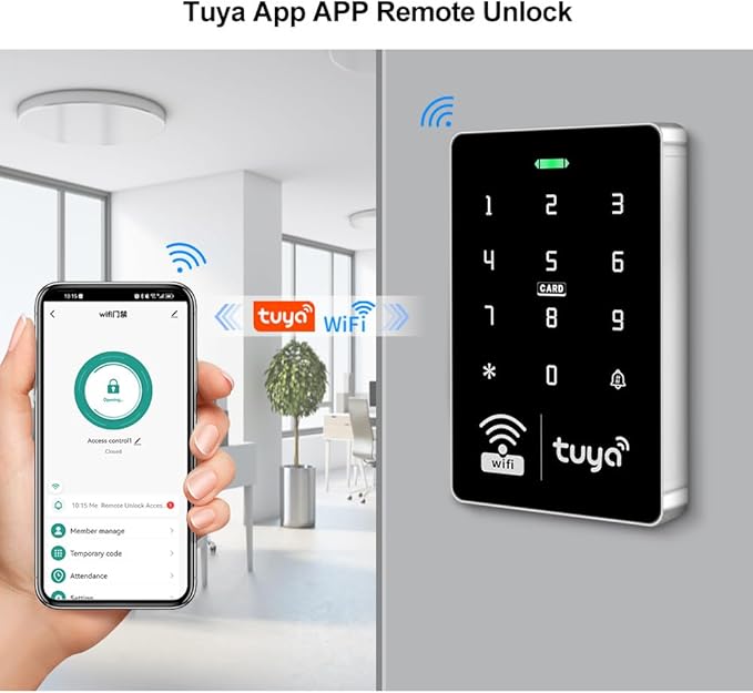 WiFi Tuya APP Access Control System Waterproof Kits RFID Keypad Controller 125KHz 13.56MHz + Door Electric Strike Lock + DC12V Power Supply, 10,000 Large User Capacity